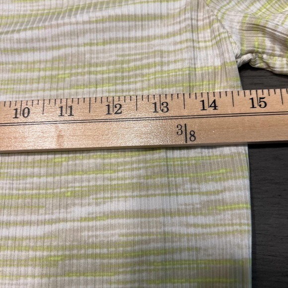 Good Luck Gem Striped Puff Sleeve Top Ribbed Knit Tee Chartreuse White M - Picture 8 of 10